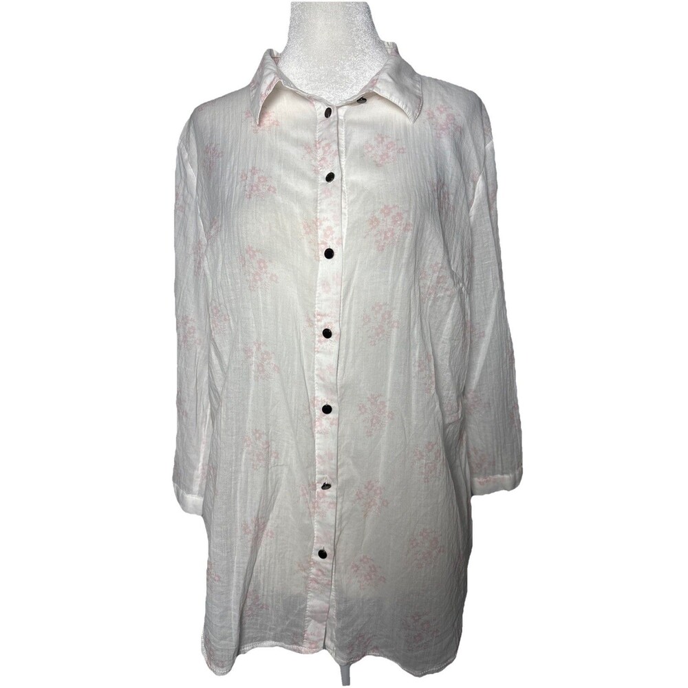 Cottagecore Delicate Floral Button Up Blouse White Pink EU XL Romantic Charm